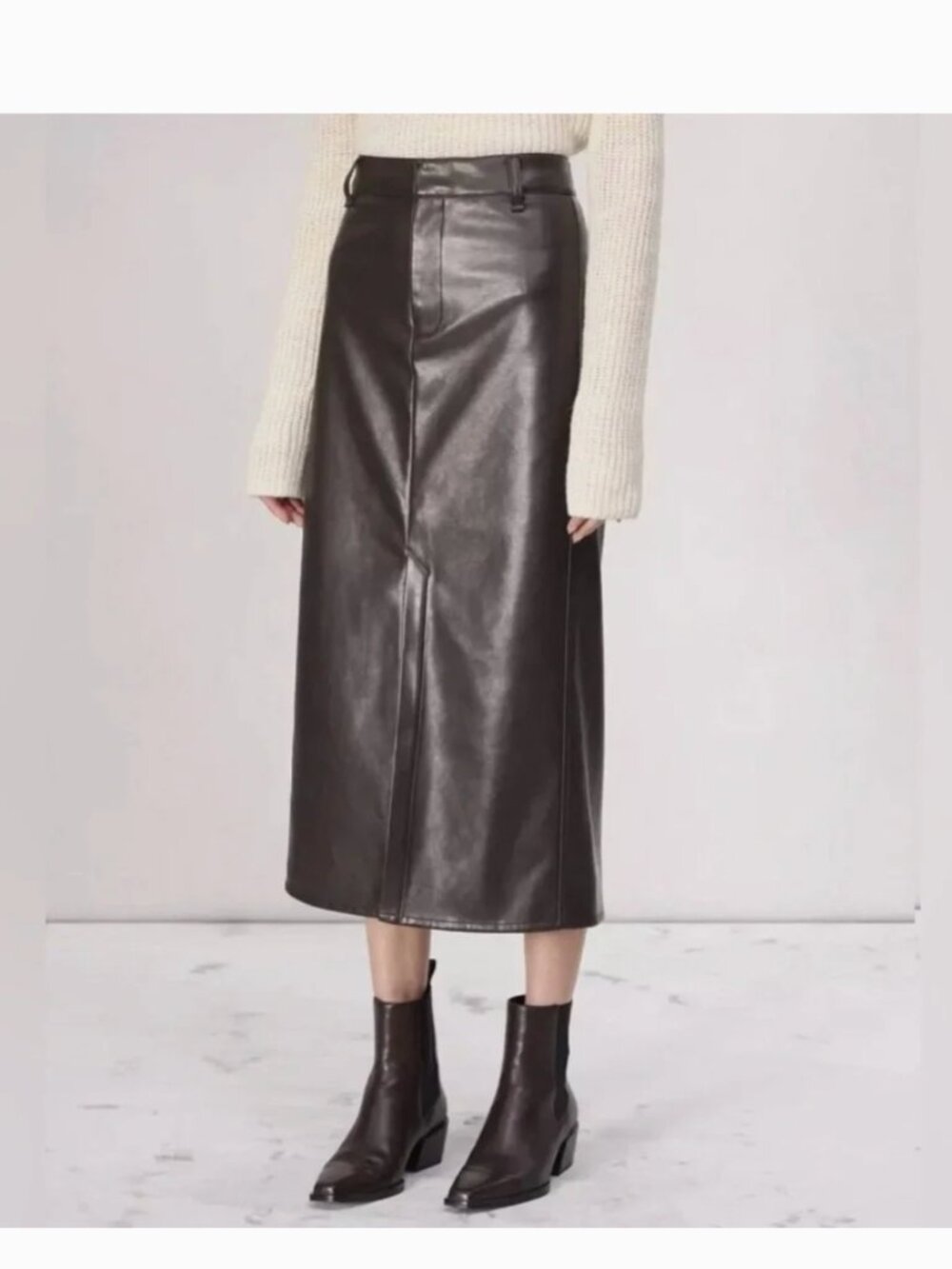 NWT $288 Rag & Bone Rayne Faux Dark brown Leather Skirt Size- 28 - Picture 3 of 9